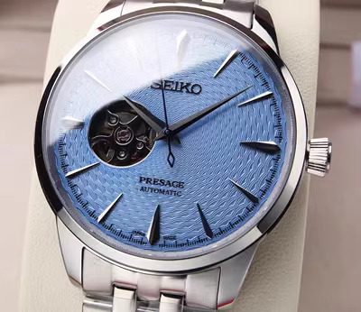Clarinda Watches best Seiko mod Seiko Presage ice blue open heart - Black indices