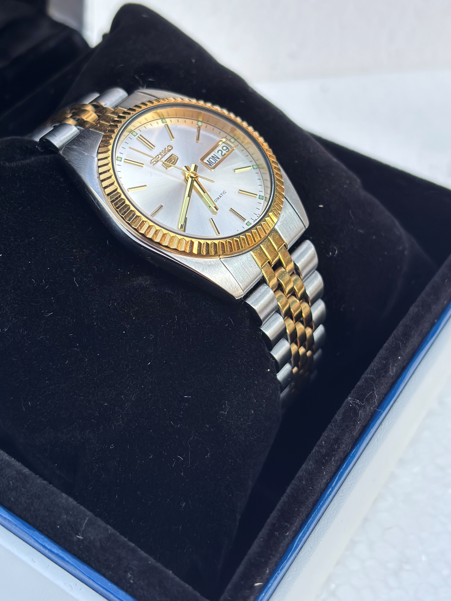 Clarinda Watches SNXJ90 vs Rolex datejust American Psycho watch Seiko datejust Outside shot 1