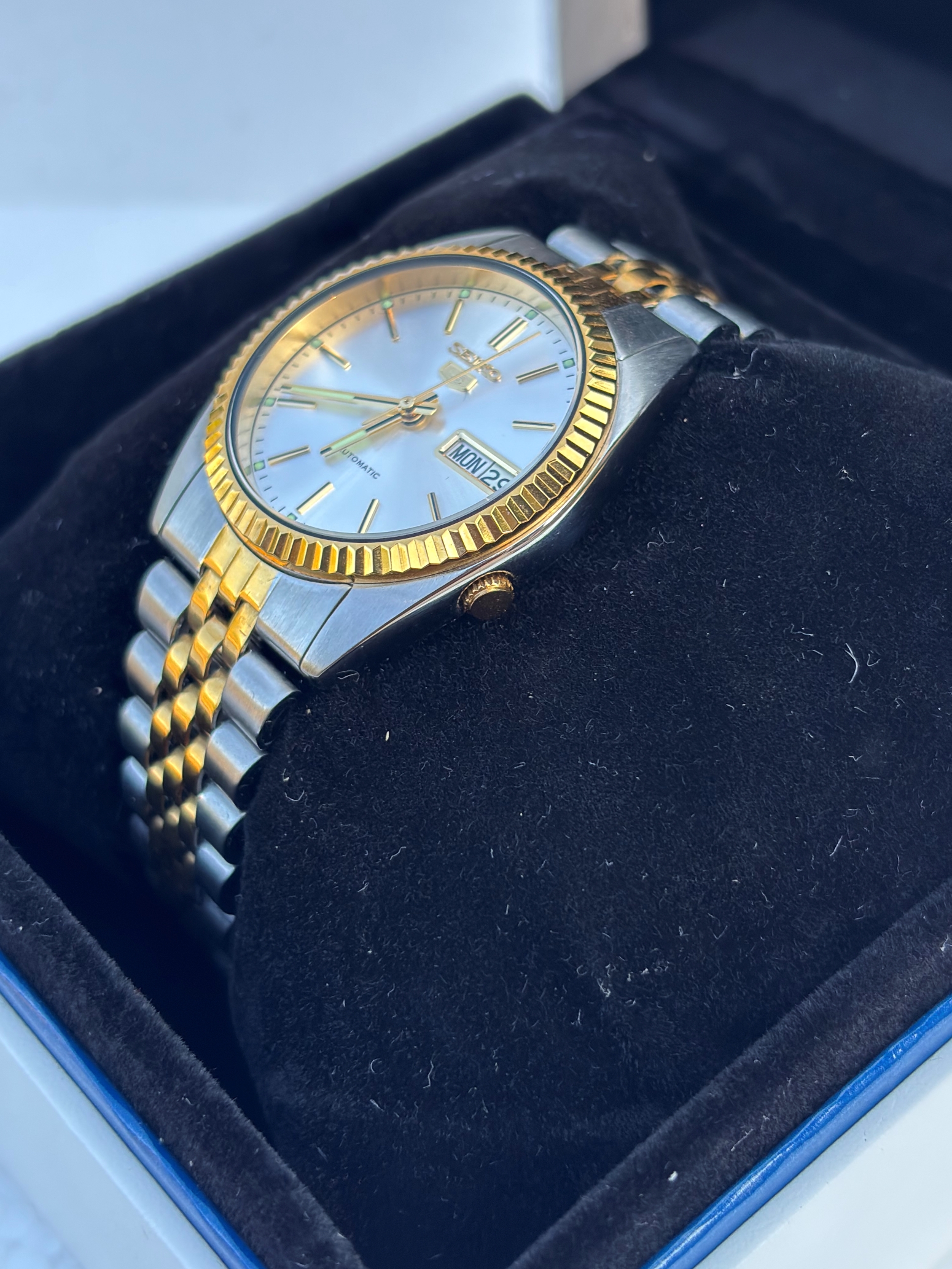 Clarinda Watches SNXJ90 vs Rolex datejust American Psycho watch Seiko datejust Outside shot 2